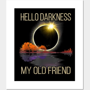 Hello Darkness My Old Friend Astrology Celestial Solar Eclipse Guitar Lake Posters and Art